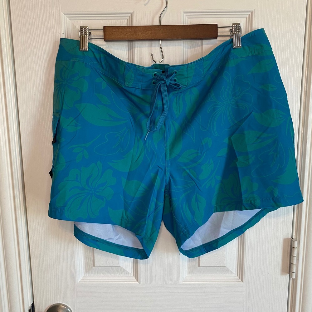 Maui Rippers Women Blue Green Tropical Floral Board Shorts Swim Trunks Size 16